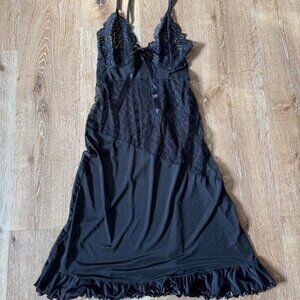 Y2K Black Sheer Lace Ruffle Mini Dress Size S